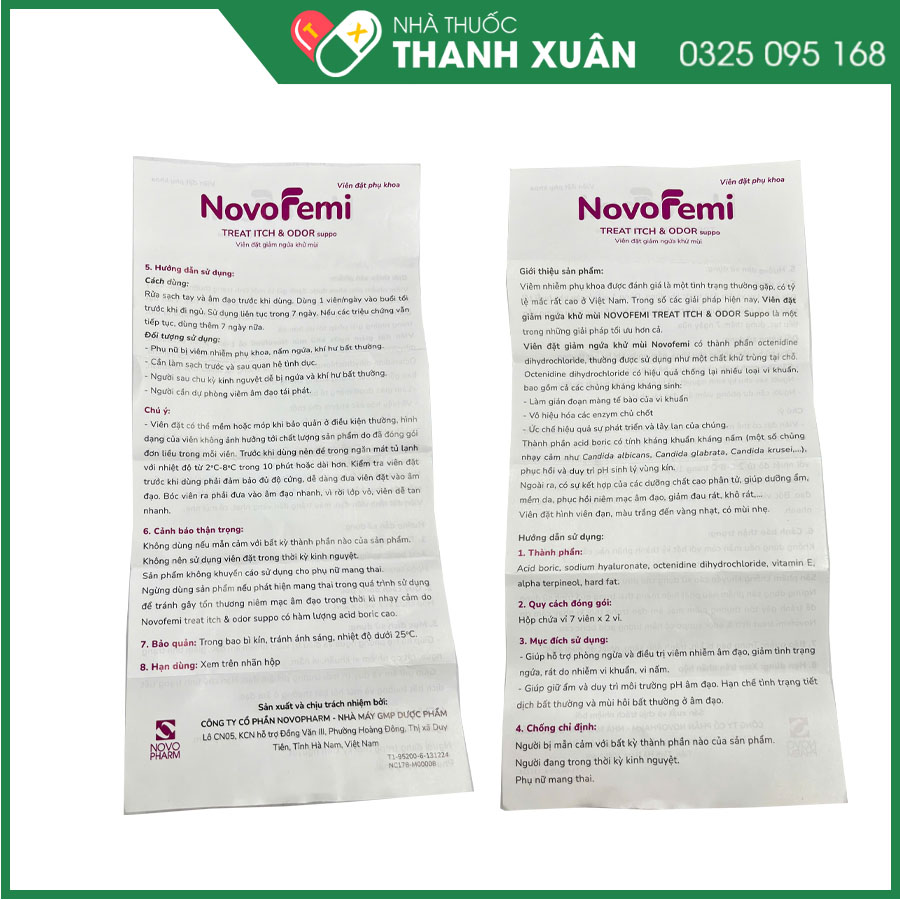 NovoFemi treat itch &amp; odor suppo giảm ngứa rát âm đạo